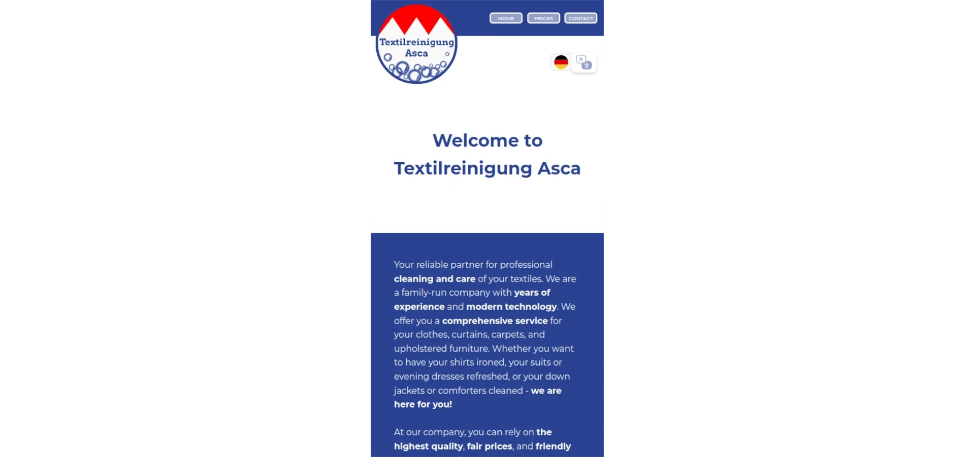 english mobile homepage textilreinigung asca