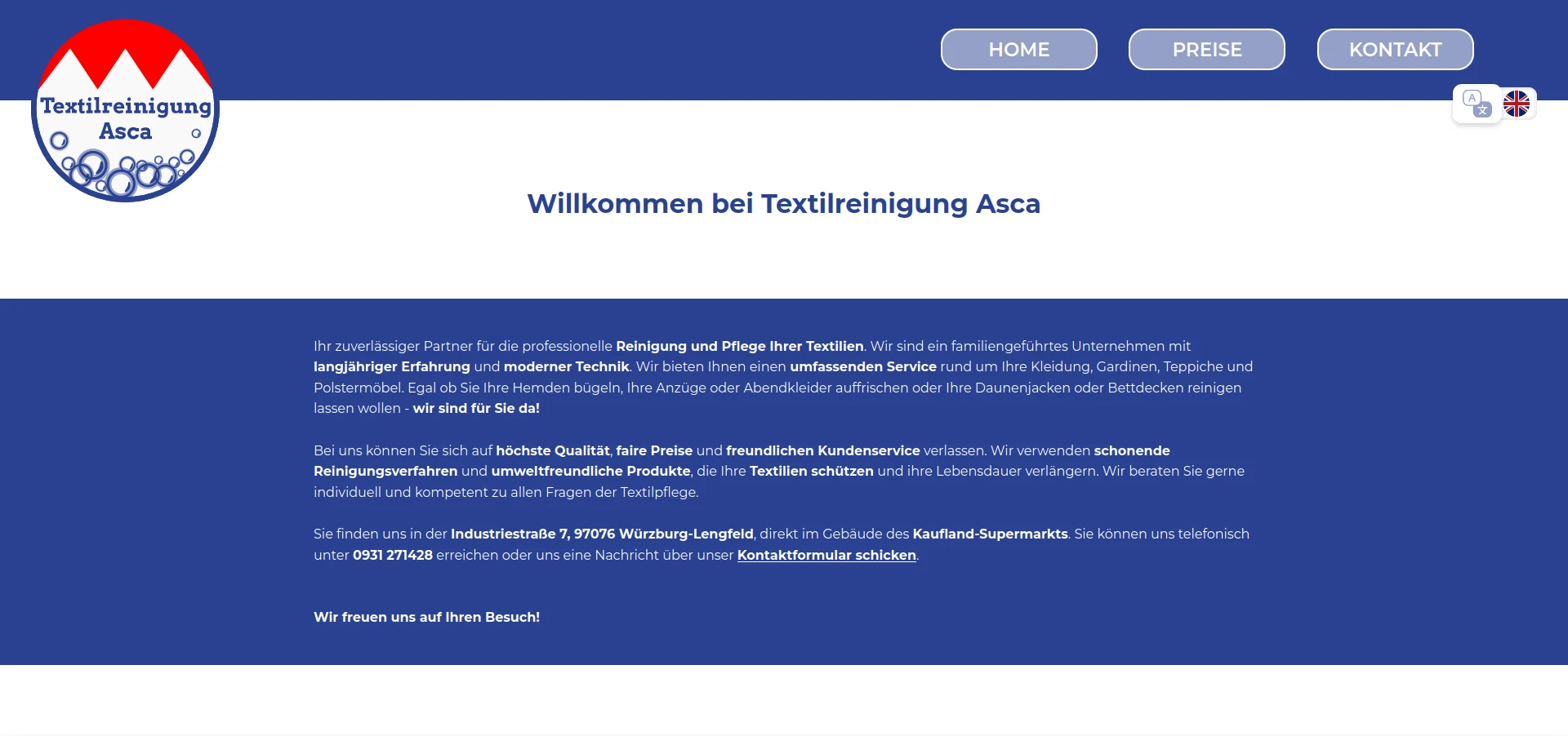 homepage textilreinigung asca